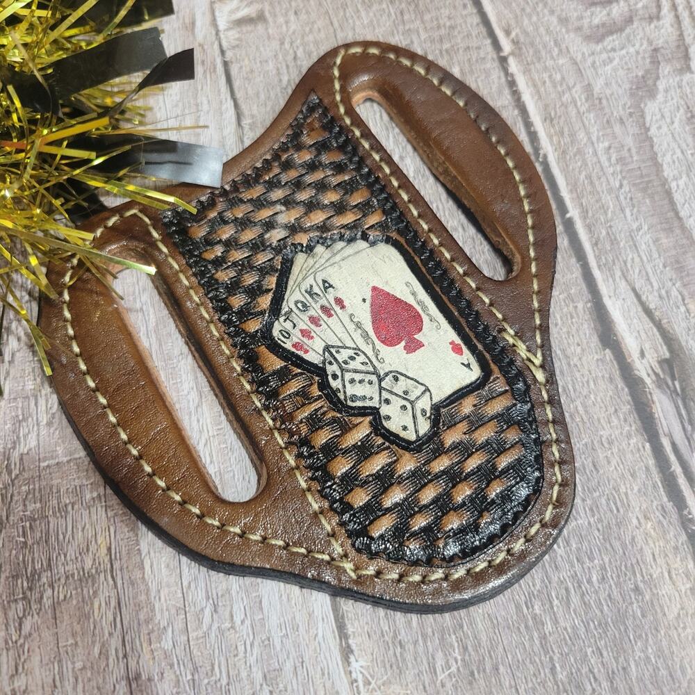 Playing Cards Handcrafted Western Leather Knife Sheath / Multi-Use Belt Holder